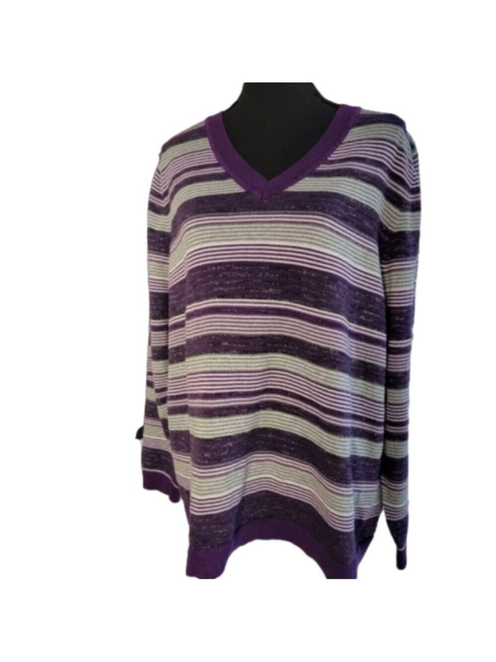 EUC Croft & Barrow Purple/Silver Vneck Striped Sweater Size 2XL